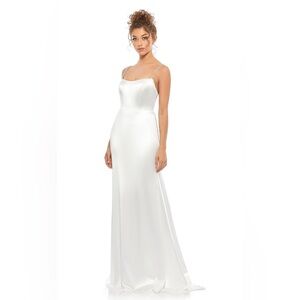 Mac Duggal 12428 CHARMEUSE RHINESTONE STRAP TRUMPET GOWN  White Bridal sz 4